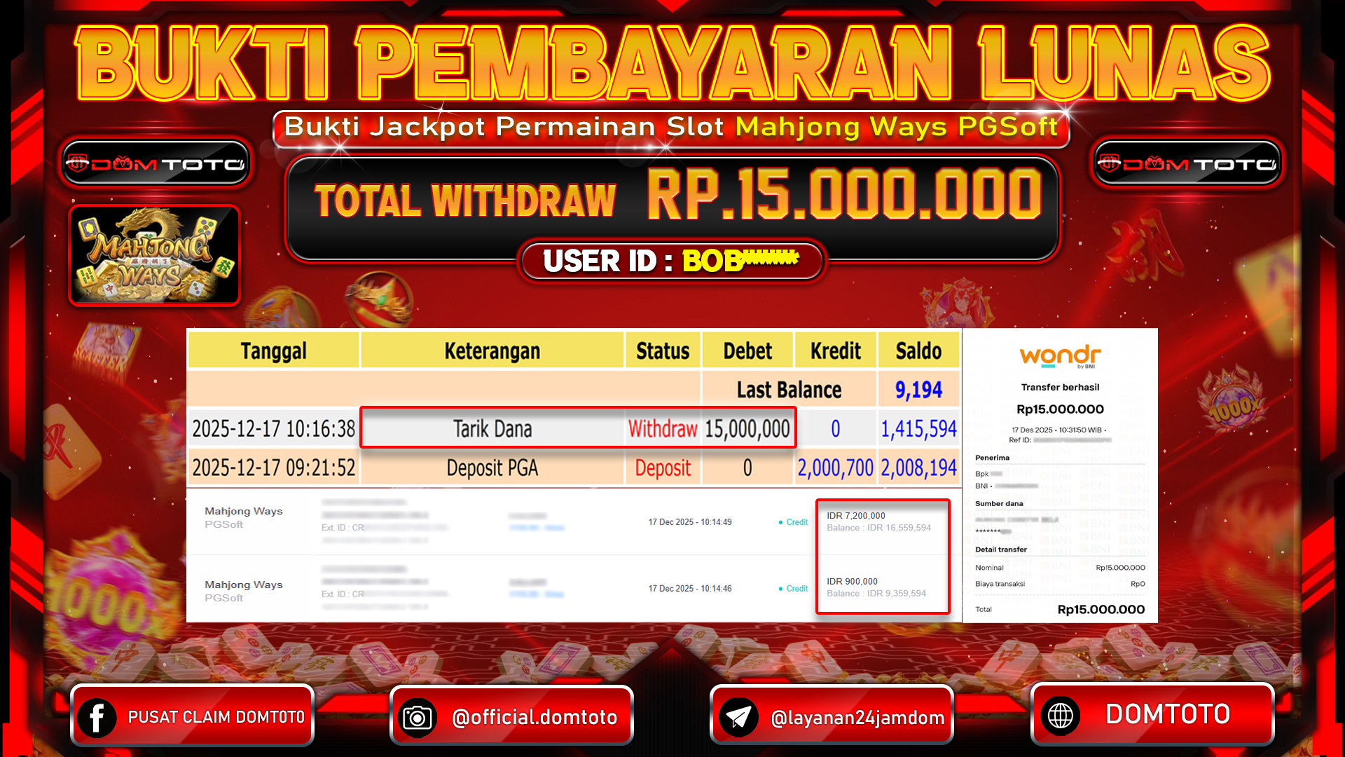 JACKPOT SLOT Menang Slot Mahjong Ways PGSoft 17 DECEMBER 2025